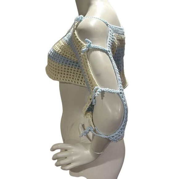 Brand New!! Hand crochet mesh shrug, cropped cold shoulder, sweater - Picture 4 of 4